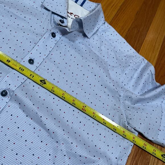 Robert Graham Short Sleeve Shirt Dot Pattern Over Grid Floral Flip Size Small - Picture 8 of 12